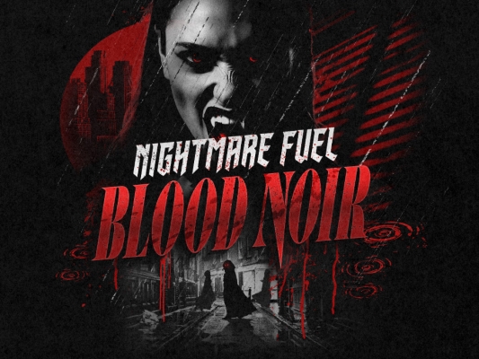 Halloween Horror Nights Returns for its 35th Year of Fear 4 A promotional image for Nightmare Fuel: Blood Noir at HHN 35 with a black and white photo of a female vampire.