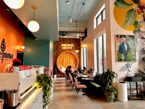Guests dining at Stemma Craft Coffee in Downtown Orlando